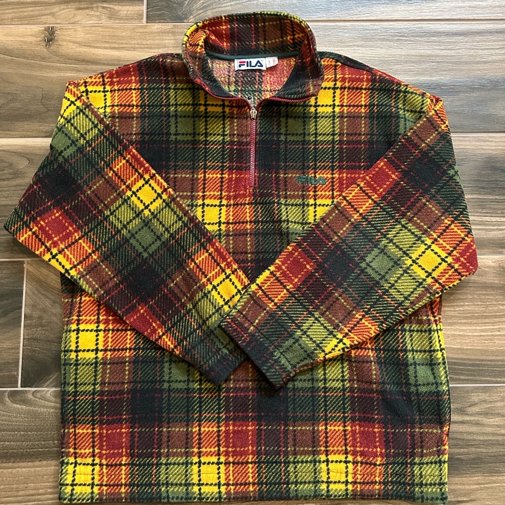 Vintage 80s FILA Plaid Pullover quarter zip multicolor